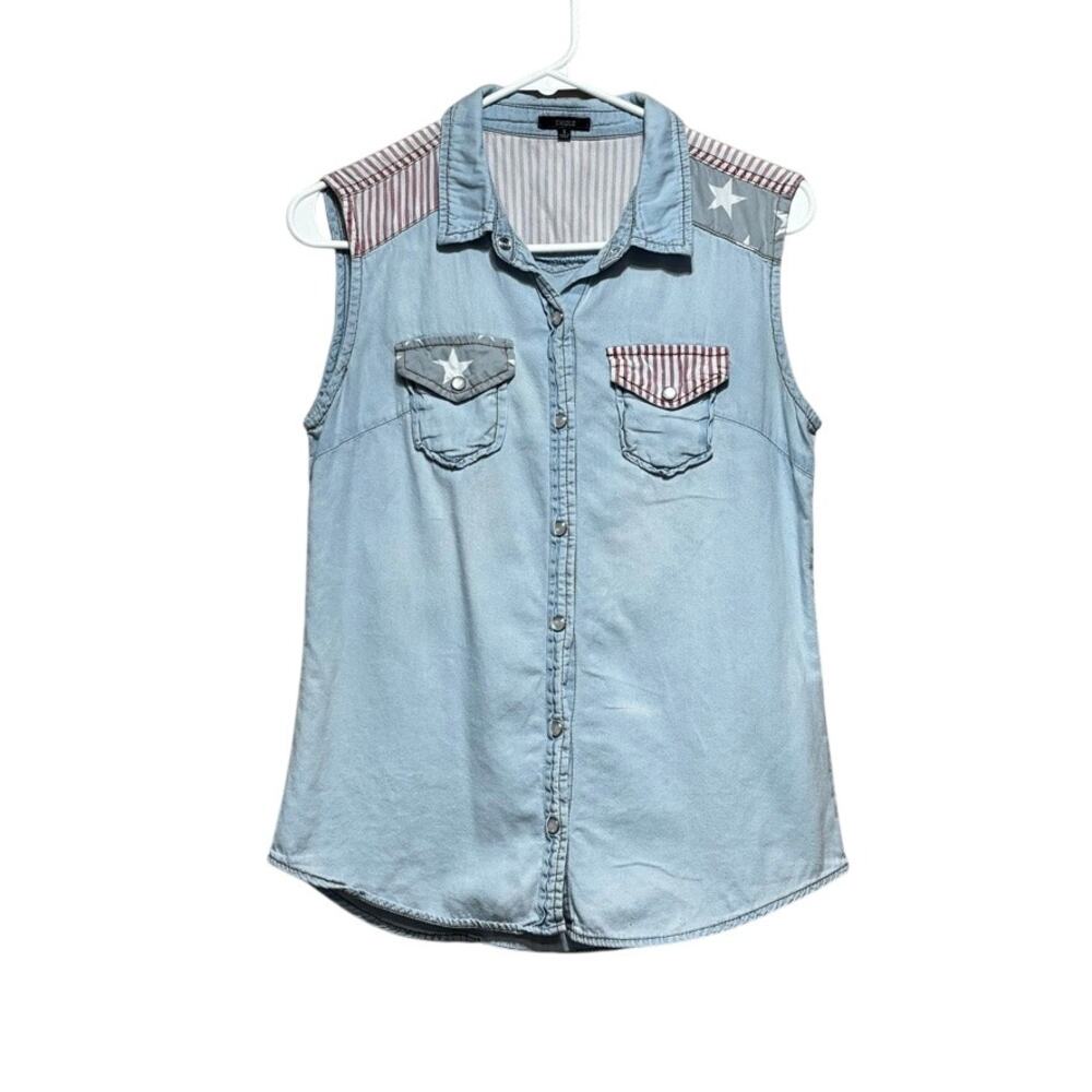 Chiqle Denim Architect Women's Small Light Wash Star Stripe Sleeveless Top